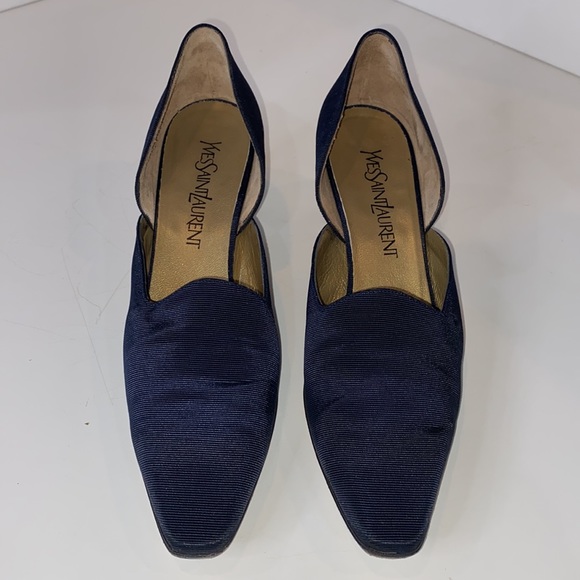 YSL Vogue Arianna D’Orsay pumps in Navy fabric & leather Made in Italy EUC 9 Nar - Picture 6 of 13